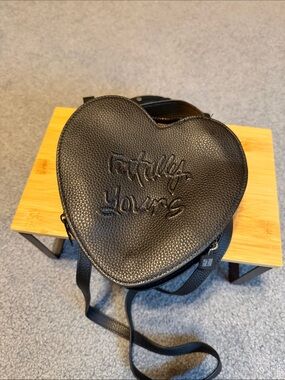 Heart-Shaped Black Crossbody Bag - "Fatally Young" Embossed